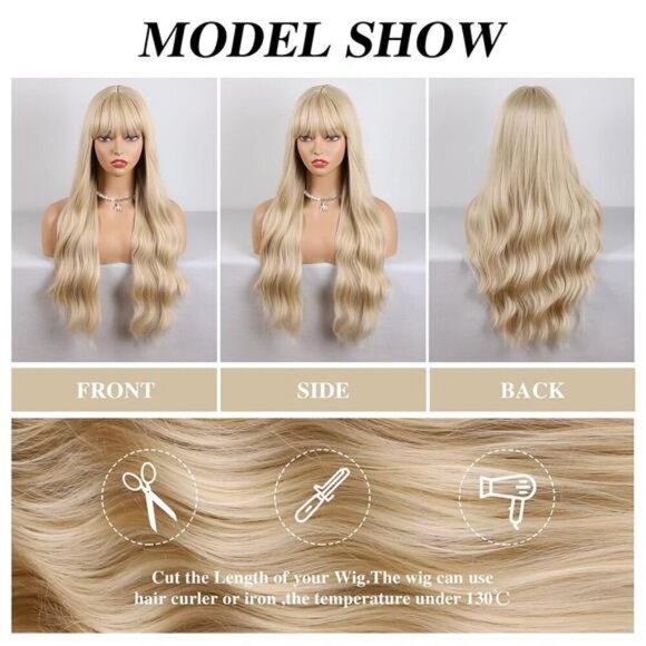 Blonde Wig with Bangs Wigs for Women Colorful Wigs for Cosplay Heat Resistant - Picture 3 of 5